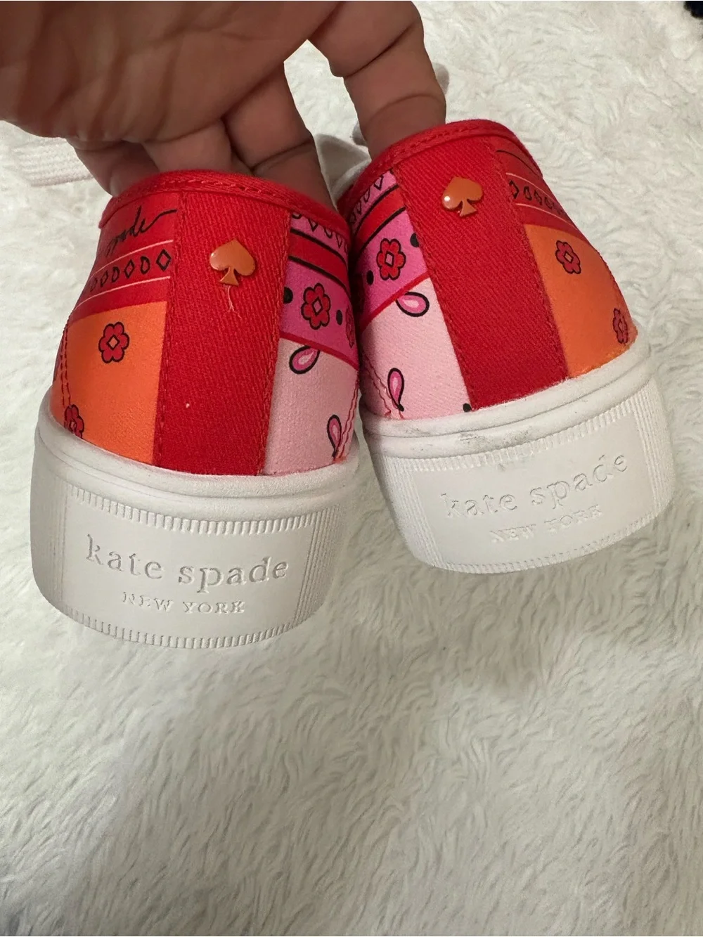 Kate Spade New York Serve Bandana Patchwork Platform Red-Pink Sneakers Size 7.5B